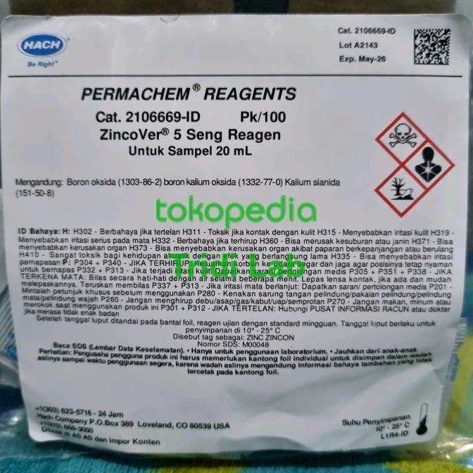

BARU HACH 2106669 ZINCOVER 5 ZINC REAGENT POWDER PILLOWS 20 ML