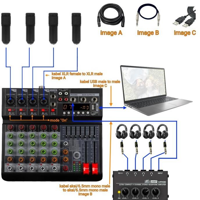 Paket podcast 4 orang Premium, mic, headphone, mixer, recording Terlaris