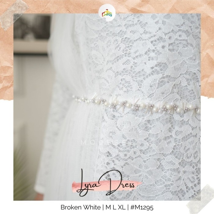 Murah Modesee Gamis Putih Polos Brukat Mewah Aksen Payet Wanita Muslim Lyra Non COD