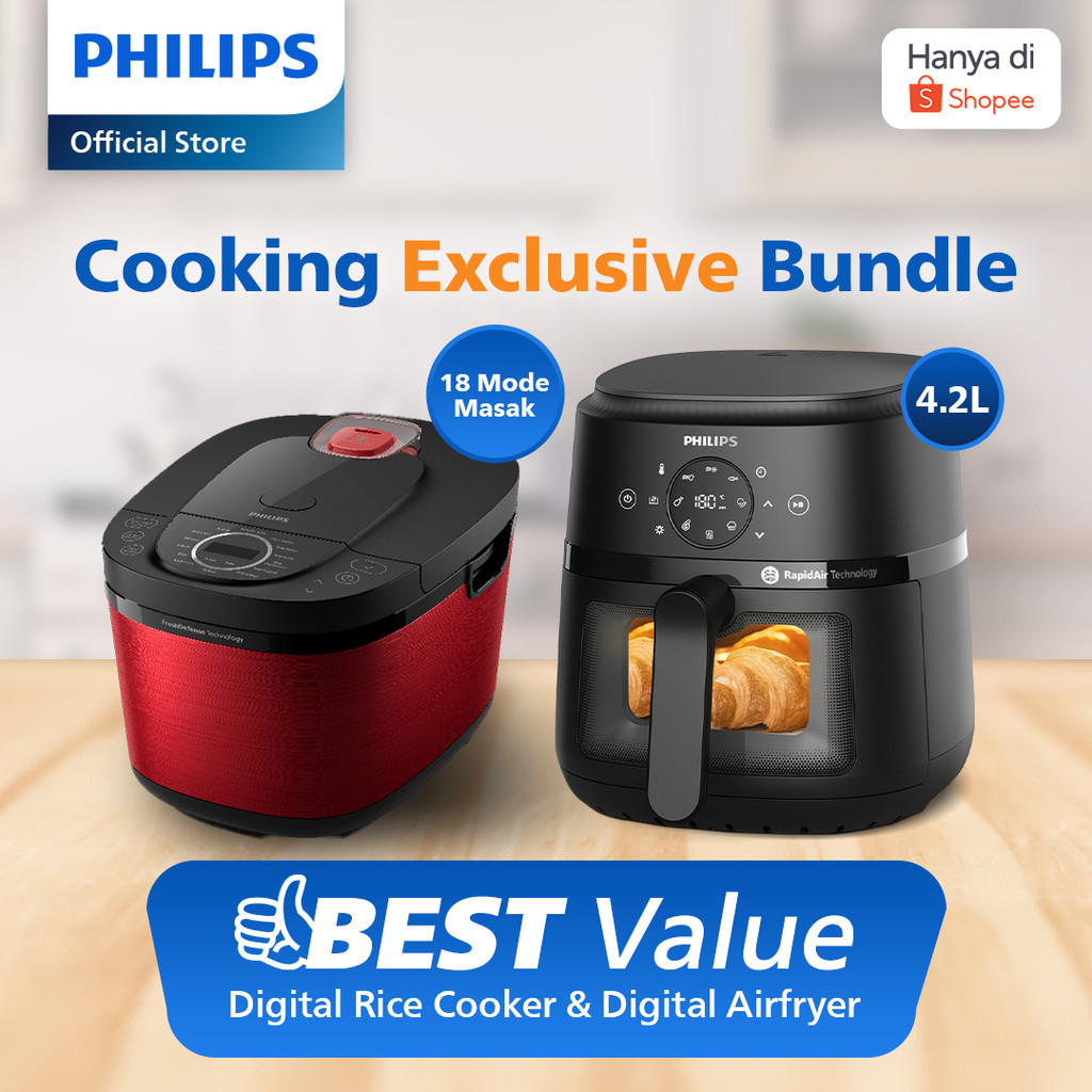[Bundling] Philips Digital Rice Cooker HD4812/30 + Philips Airfryer Low Watt NA220/00