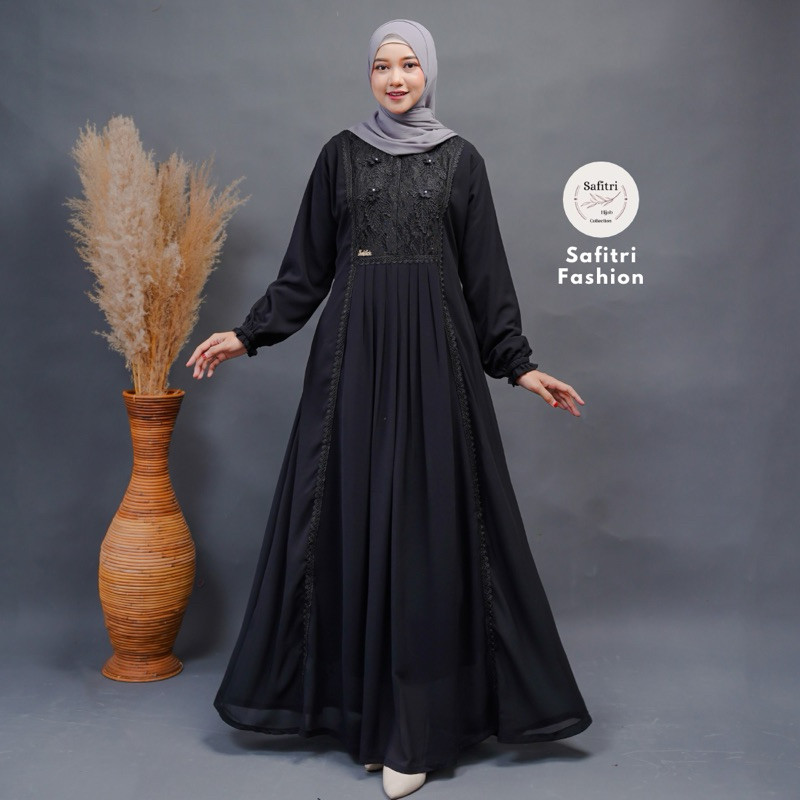 NAJWA DRESS gamis bahan ceruty babydol premium lembut dress atau gamis putih muslimah mewah full