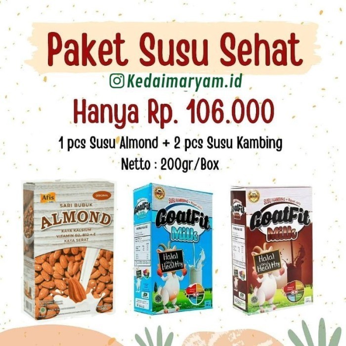 

TERLARIS TERLARIS TERLARIS SUSU ALMOND SUSU KAMBING PAKET SUSU SEHAT ISI 3 BOX MURAH!!! MURAH MURAH
