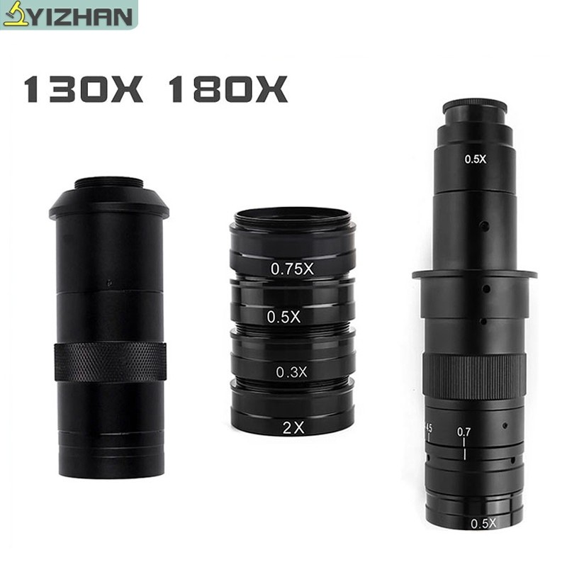 【Stok Siap】Kamera Mikroskop Video Industri Lensa Objektif 180 Kali Fokus Dapat Disesuaikan 180X 130X