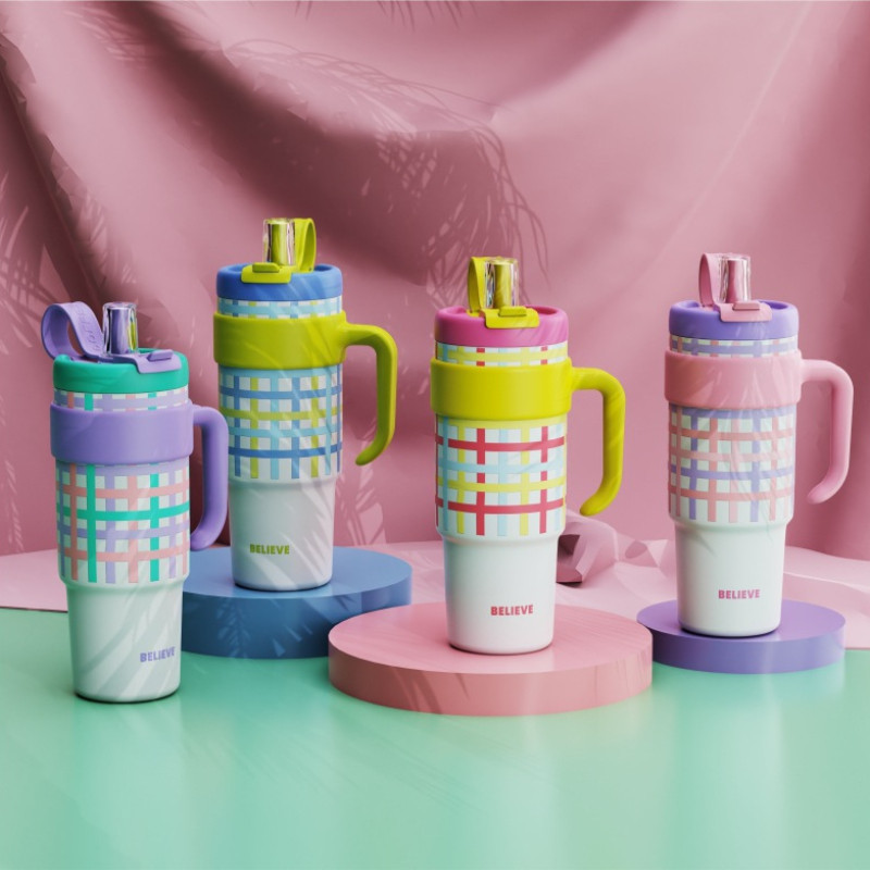 【LUCKY】1250ml Gelas Termos Kapasitas Besar Gelas Mobil Stainless Steel 316 dengan Pegangan Gelas Sed