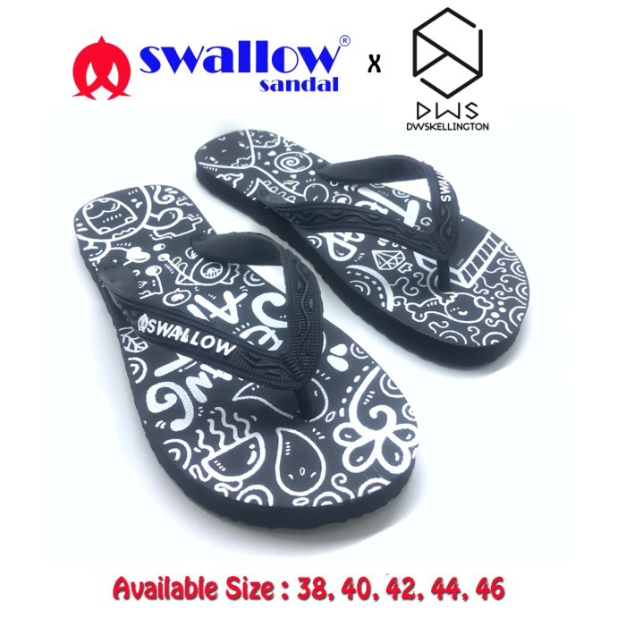 Sandal Swallow X Dwskellington Doodle Black - Hitam