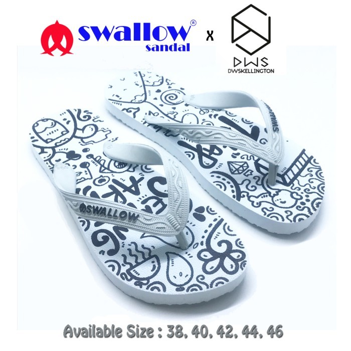 Sandal Swallow X Dwskellington Doodle White - Putih