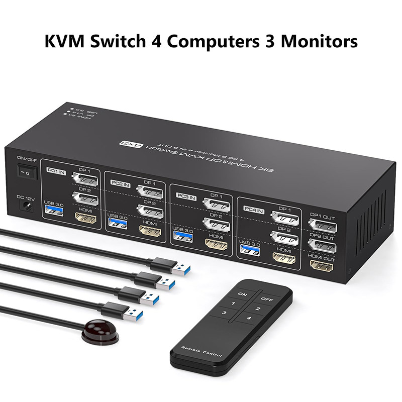2Displayport+HDMI KVM Switch 4 Computers 3 Monitors 8K@60Hz 4K@60Hz Displayport KVM Switch 4 Compute