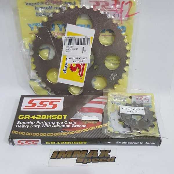 Gear Set Depan Belakang Dpn Blkg Sprocket Baja Sss Rantai 428Hsbt 428H Gold Emas Merah Biru Hijau Un