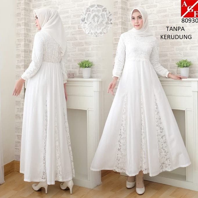 CHIANOZ Gamis Putih Jumbo Wanita /Baju Muslim /Syari Lebaran Haji Umroh Manasik Pesta Terbaru K1B1