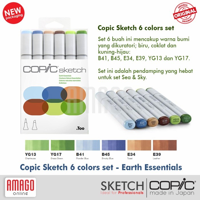

COPIC SKETCH - SET ISI 6 WARNA - EARTH ESSENTIALS - CSM/6ES