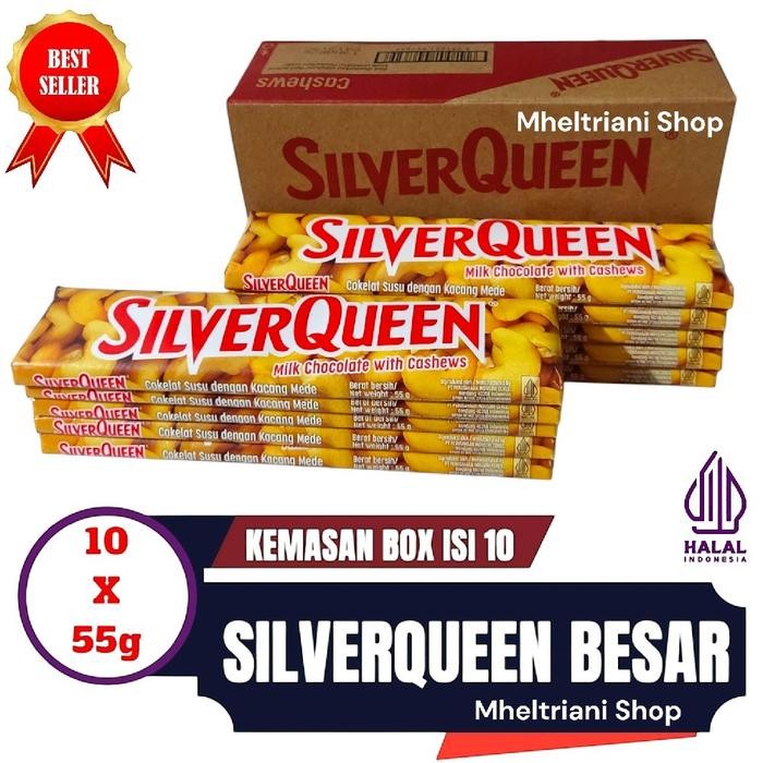 

terbaru !!! silverqueen 55 gram besar 1 box isi 10 pcs varian almonds with milk chocolate milk