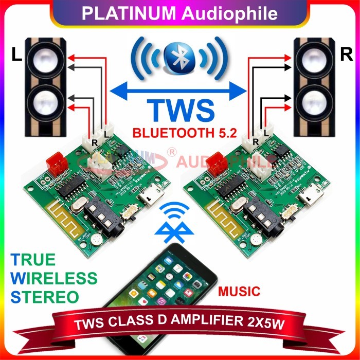 Jual [READY] Modul Bluetooth TWS Amplifier Mini Class D 2X 5W Modul Bluetooth 5.2