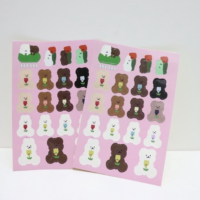 Cute Bear Sticker Tulip Korean Style Stiker Lucu Bear Stiker Deco