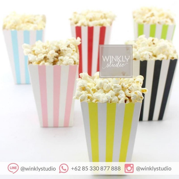HOT PROMO STRIPE POPCORN BOX / WADAH POPCORN / TEMPAT POP CORN GARIS SXK6