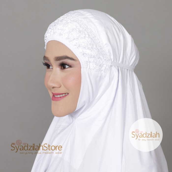 READY MUKENA TERUSAN SYADZILAH PUTIH POLOS RENDA KHADIJAH KATUN MIKRO