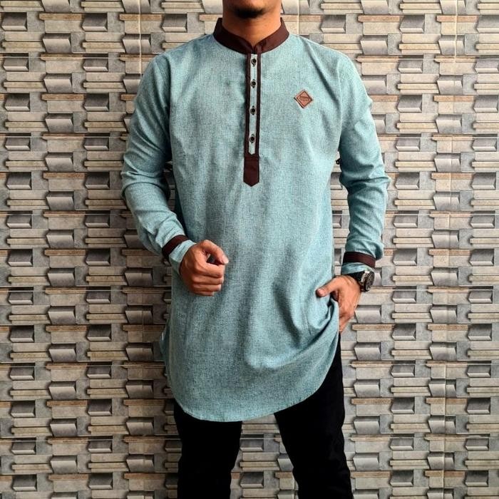 Kurta Pakistan Madina Kemeja Koko Tangan Panjang Size M-L-Xl-Xxl Baju Muslim Pria Dewasa Katun Hitam