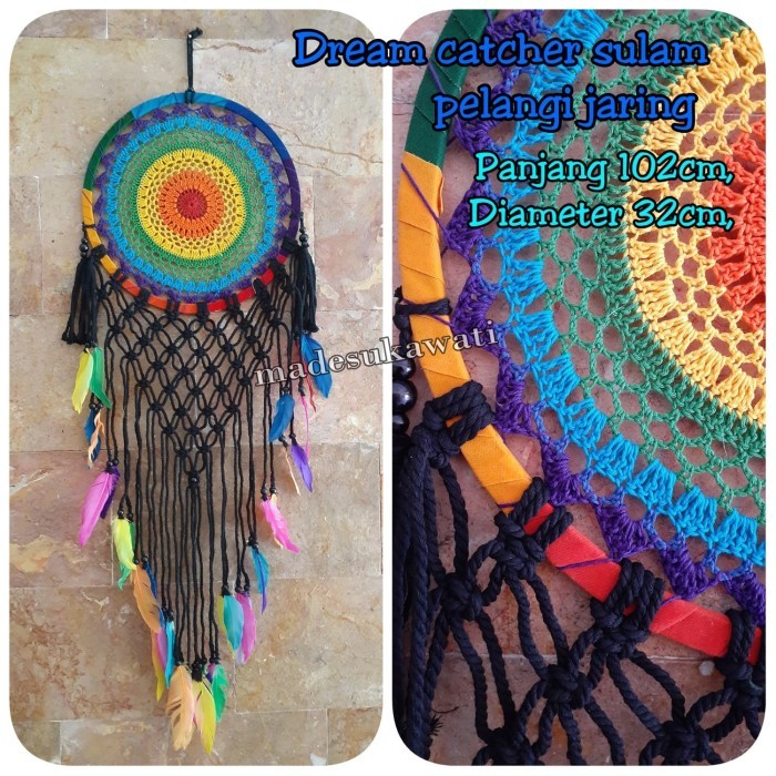 siap kirim] Dream catcher sulam rajut Rasta pelangi bali hiasan gantung dekorasi