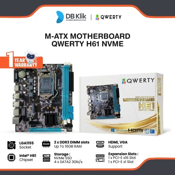 TERBARU Motherboard Qwerty H61 Nvme LGA1155 Micro-Atx Ddr3