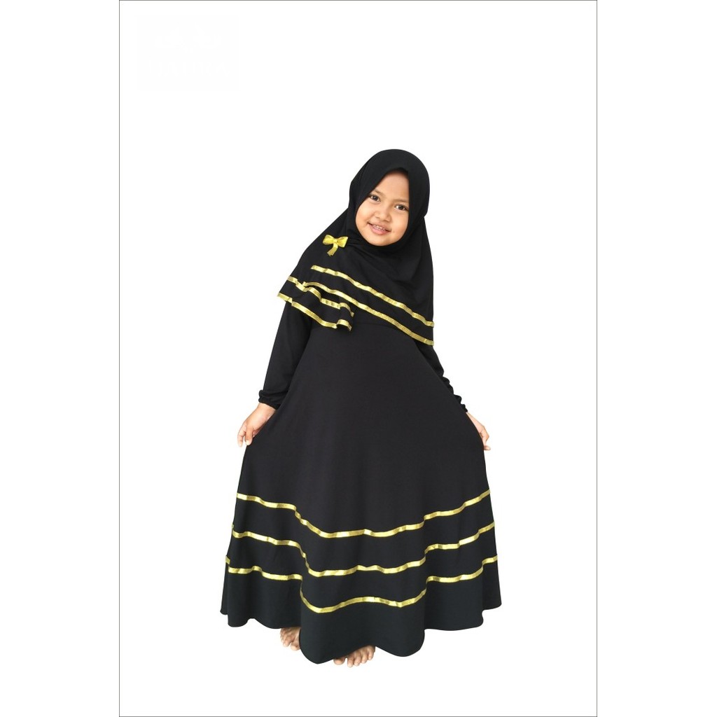 GAMIS SYARII ANAK PEREMPUAN/GAMIS ANAK PEREMPUAN WARNA HITAM LIST EMAS