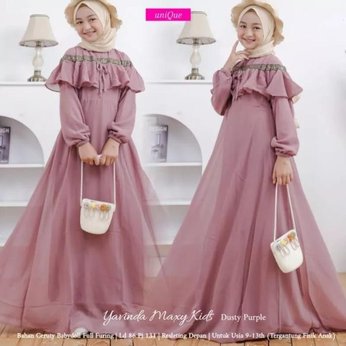 BAJU GAMIS ANAK PEREMPUAN USIA 9-13 TAHUN YERINDA KIDS MODEL TERBARU 2024 TERBUAT DARI CERUTY