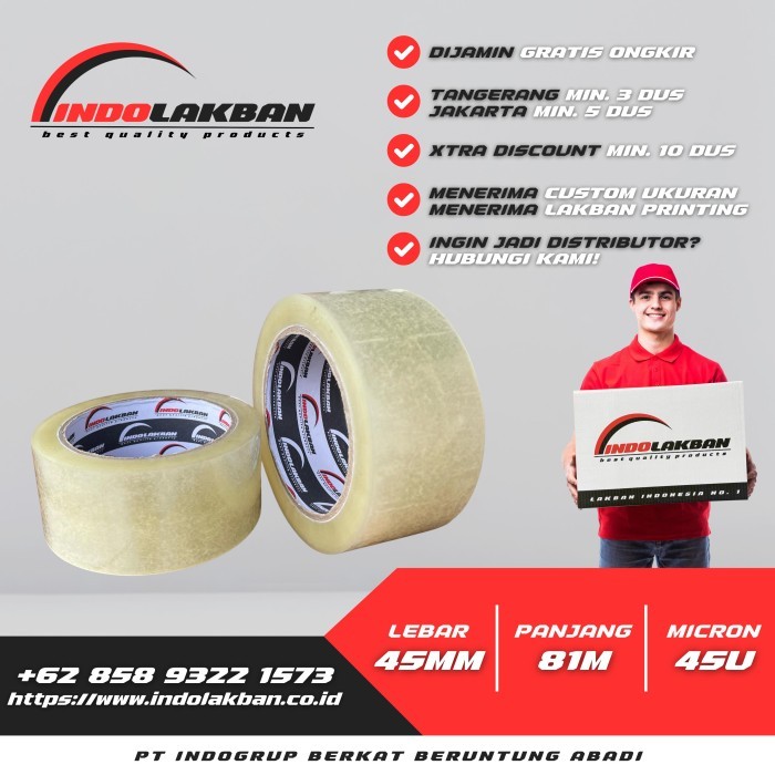 

Produk Viral ( Per Dus ) Indolakban Lakban Bening 2 Inch 90 Yard 45 Micron - 81 M Packing Aman