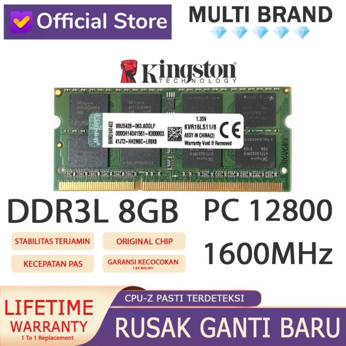 Terlaris Ram Laptop Kingston Ddr3L 8Gb 12800/1600Mhz Ori Ram Ddr3L 8Gb 1600Mhz Good Quality