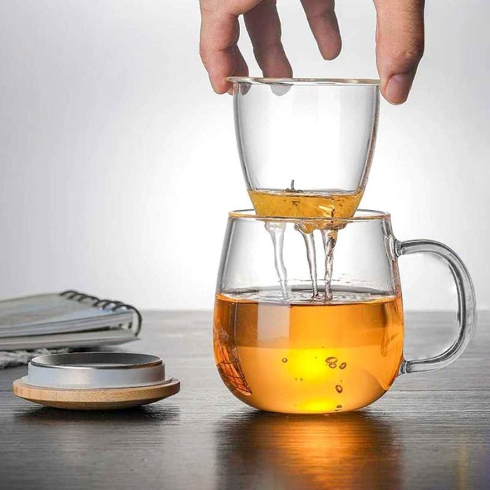 Gelas Teh Cangkir Tea Glass Mug Infuser Gelas Saringan Seduh Rempah