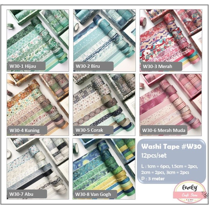 

Sale 12Pc/Set Vintage Retro Washi Tape Masking Tape Selotip Kertas Jepang