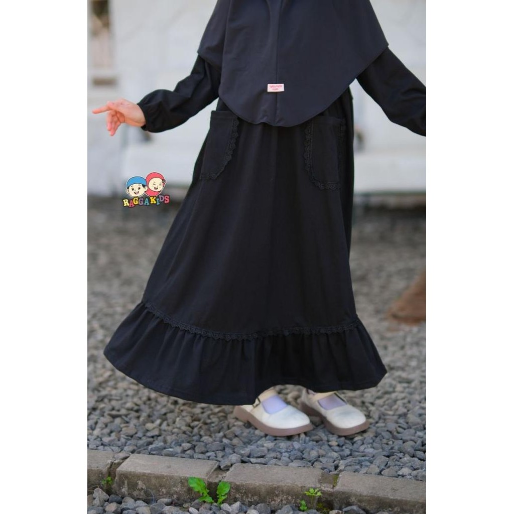 Raggakids Gamis Hitam Polos Bahan Kaos Rg 52 V2 usia 4-13 tahun