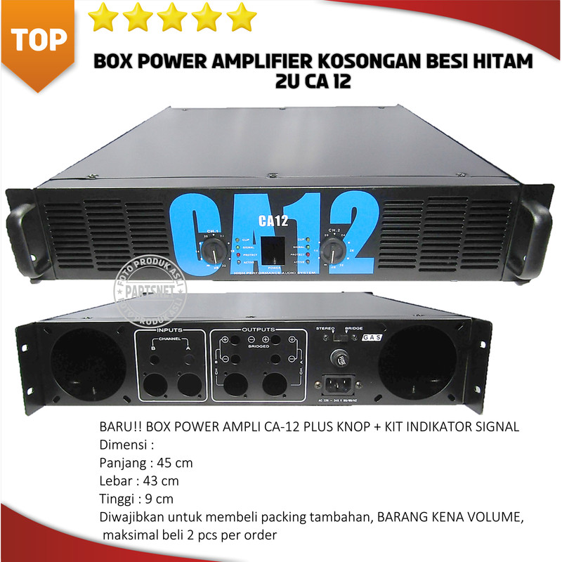 Box power amplifier kosongan besi hitam 2U CA 12