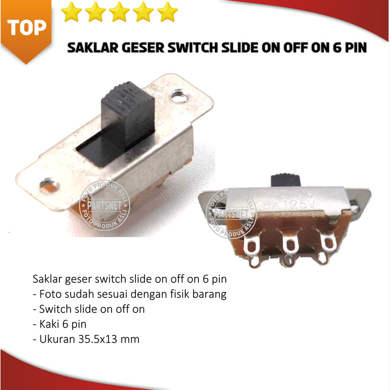 Saklar geser switch slide on off on 6 pin