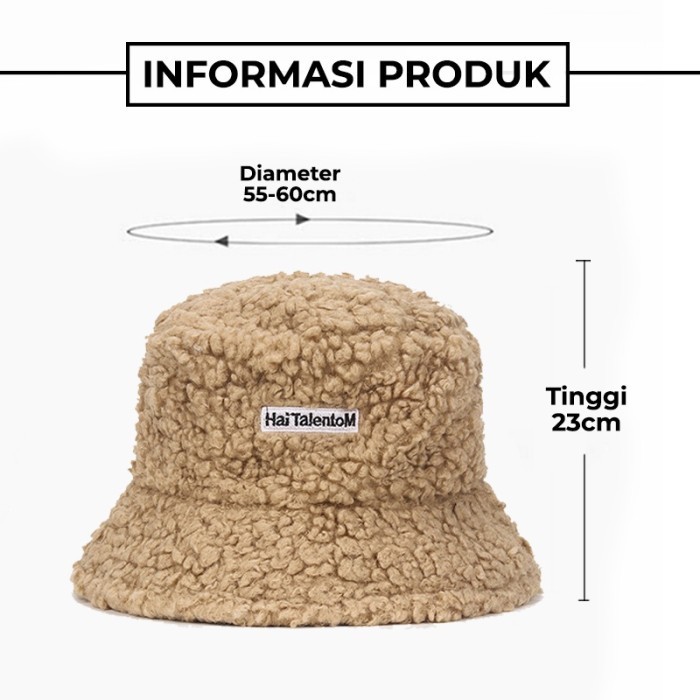 Bucket Hat Pria Wanita Korea Motif HaiTalentoM Bahan Kain Wol Bulu