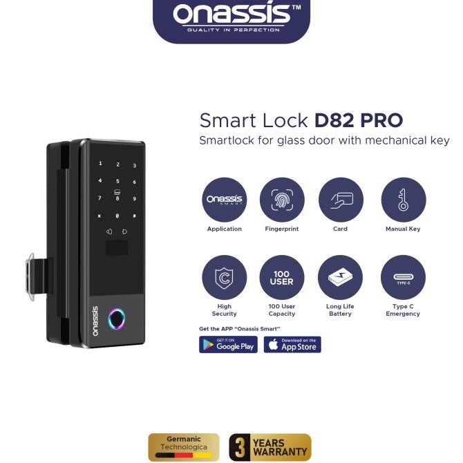ONASSIS D82 PRO SMART LOCK FOR GLASS DOOR WITH KEY