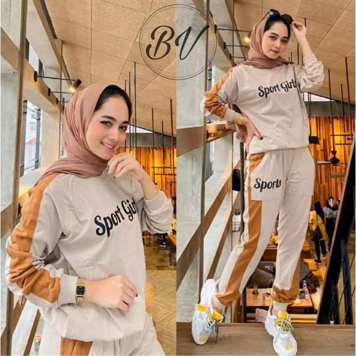 New Product Set Baju Olahraga Wanita Muslim Casual Modis Jumbo Dan Celana Panjang Traning Sport