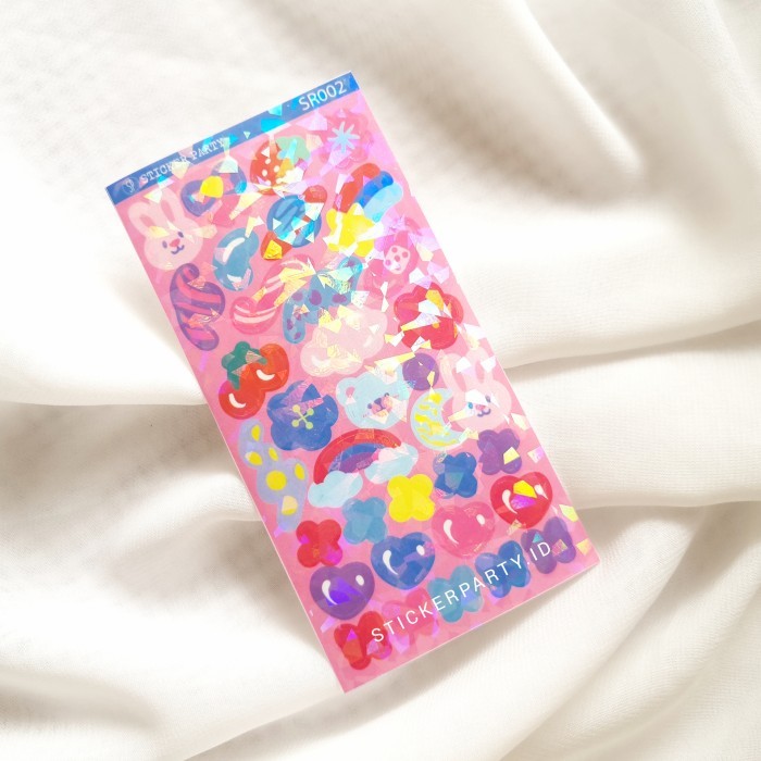 

!!!!!!] [Sticker Party] Stiker Hologram Rainbow Bunny Hati Kpop Deco SR002