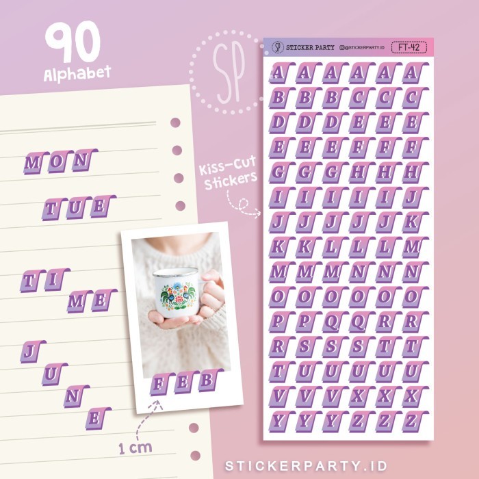 

\"\"\"\] Stiker Huruf Abjad A-Z Label 3D Pink Ungu Jurnal Sticker Party (FT-42)