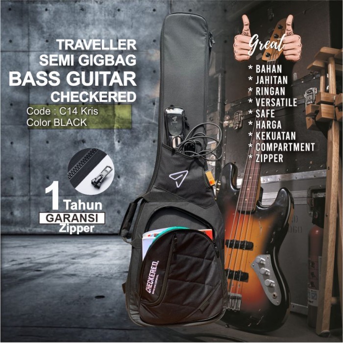 New Checkered Semi GigBag Bass guitar C14 Kris
