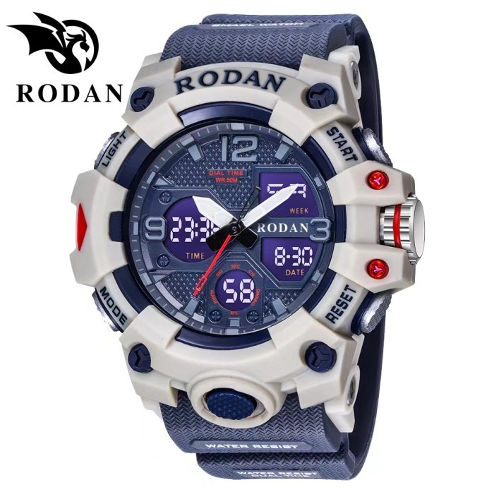 TERLARIS RODAN JAM TANGAN SPORT 8008 ORIGINAL ARLOJI JAM TANGAN PRIA DUAL TIME RUBBER TAHAN AIR