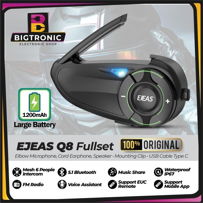 Intercom Ejeas Q8 Bluetooth Intercom Headset Helm