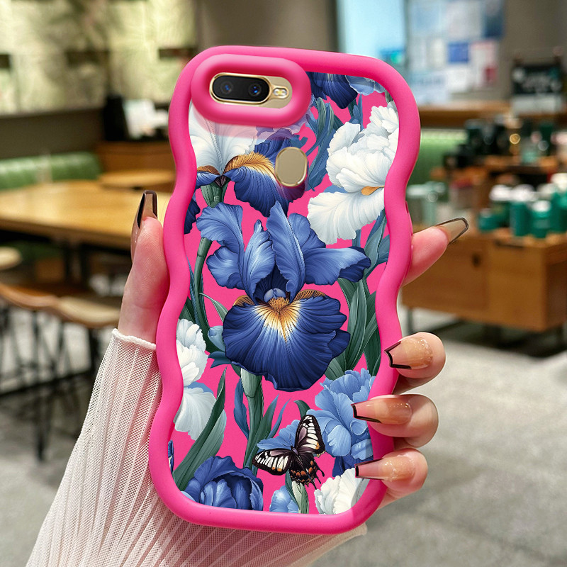 Casing Hp Untuk OPPO A7 A5s A12 A12s A11K A5 A3s A12E Realme C1 Case Casing pola biru dan bunga puti