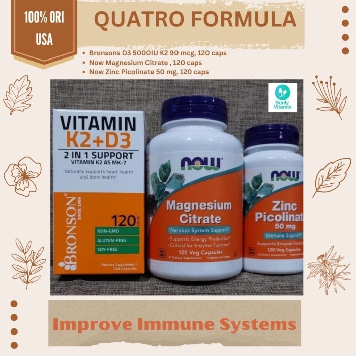 TERLARIS Quatro Formula,Paket ekonomis D3+K2,Magnesium Citrate, Zinc Picolinate