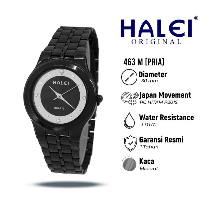 TERLARIS HALEI 463 M JAM TANGAN PRIA HALEI ORIGINAL KASUAL ANTI AIR RANTAI STAINLESS STEEL ANALOG