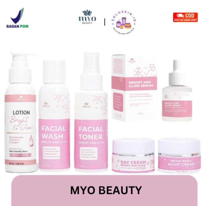 TERLARIS [READY] MYO BEAUTY SET SKINCARE WHITENING GLOW 1 SET 4 ITEM + FREE POUCH SERUM VIRAL BRIGHT