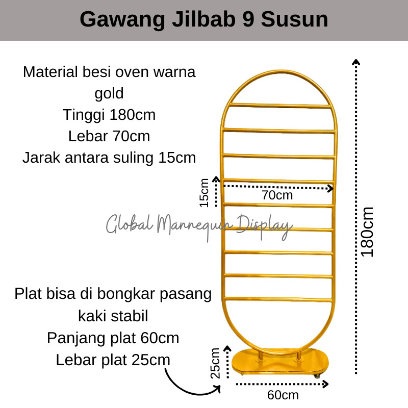 Cuci Gudang Tempat Rak Gantungan Gawangan Jilbab Kerudung Susun ( Gold )