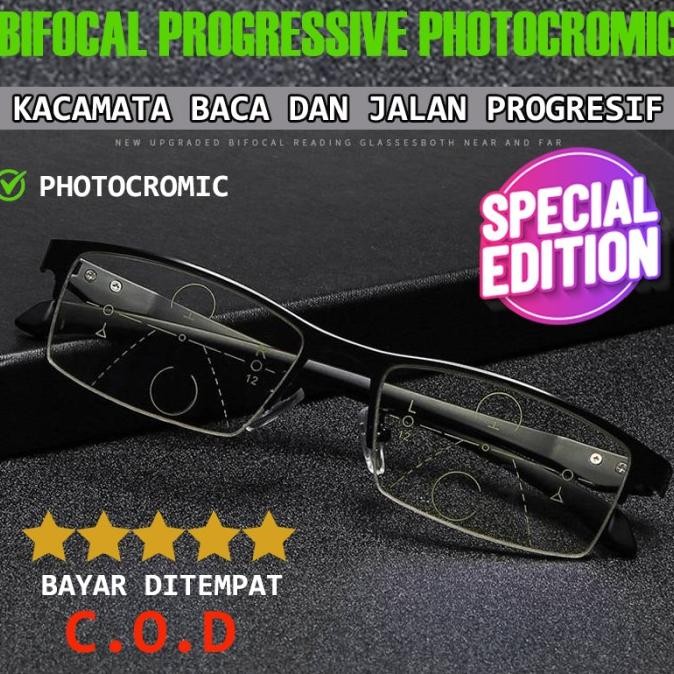 Kacamata Baca dan Jalan Progresif Lensa Photocromic Bifocal Progressiv Terlaris