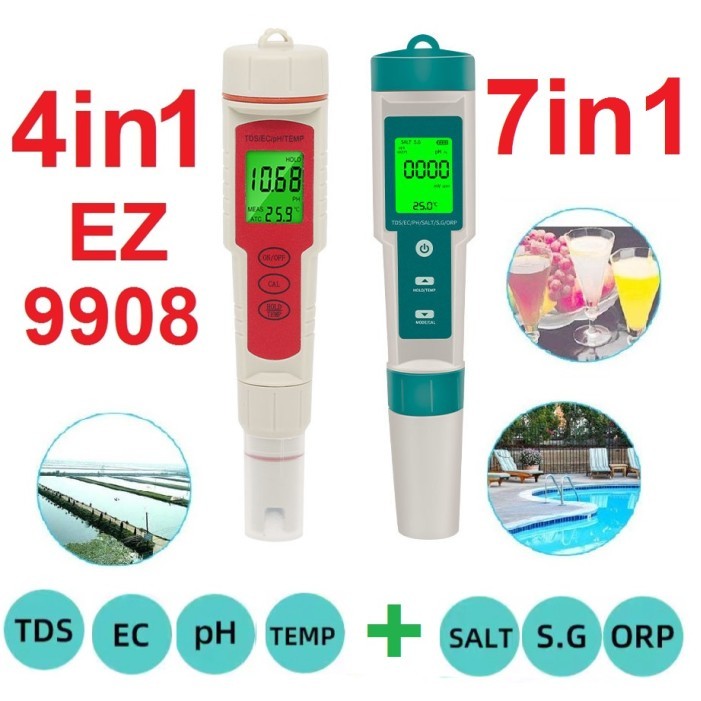 ASLI EZ9908 PH TDS EC TEMPERATURE METER TESTER ATC EZ-9908 SUHU HIDROPONIK KODE 902