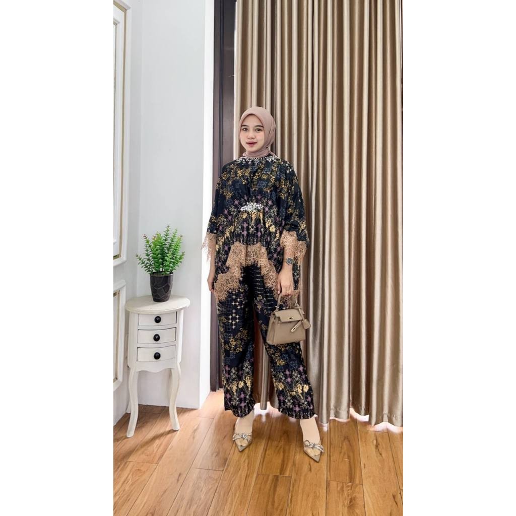 Disc Diza Set Kaftan - Setelan Celana Kaftan Silky Viscose Payet Mewah Outfit Kondangan Terbaru