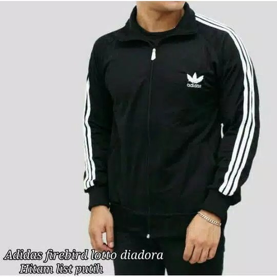 TERBARU Jaket Adidas Tracktop Firebird pria - Putih Strep Hitam Polyster