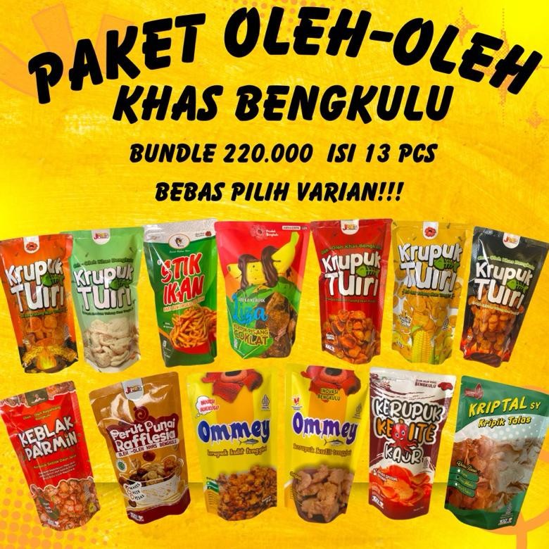 

SPIROS [PAKET 220K] OLEH-OLEH KHAS BENGKULU / MAKANAN KHAS BENGKULU/ CELAN KERUPUK / MAKANAN RINGAN / OMMEY KERUPUK KULIT TENGGIRI / TUIRI KERUPUK KALSIUM TULANG IKAN TENGGIRI / KERUPUK GURITA / KERIPIK PISANG / BASRENG VIRAL / KEITE / KRIPTAL / KEBLAK