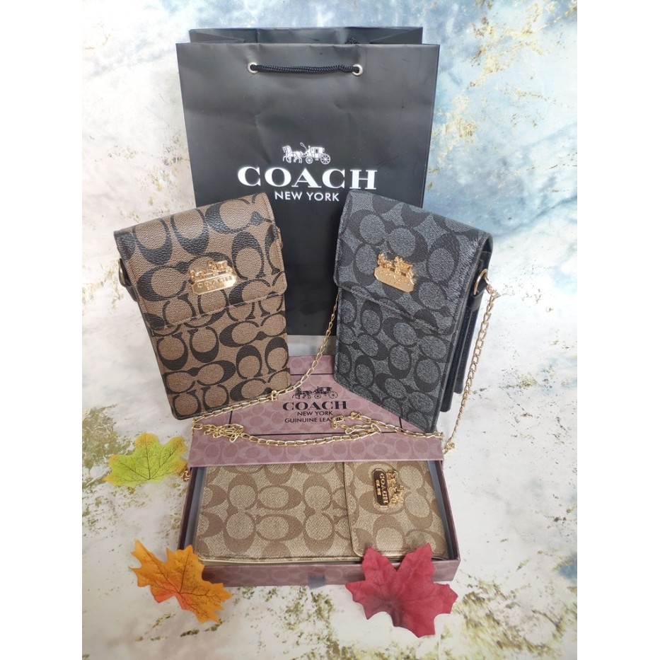DOMPET HP COACH /TAS SELEMPANG HP COACH 2RUANG WITH BOX